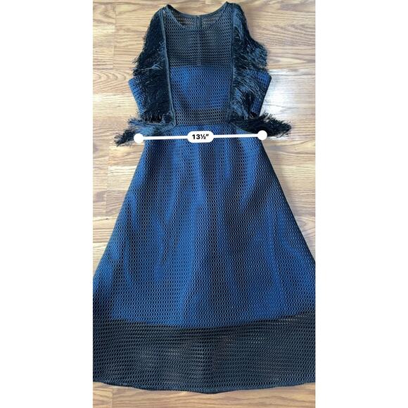 Self-Portrait Neoprene Black & Navy Flared Fringe Dress size 6 /SMALL - Picture 11 of 14